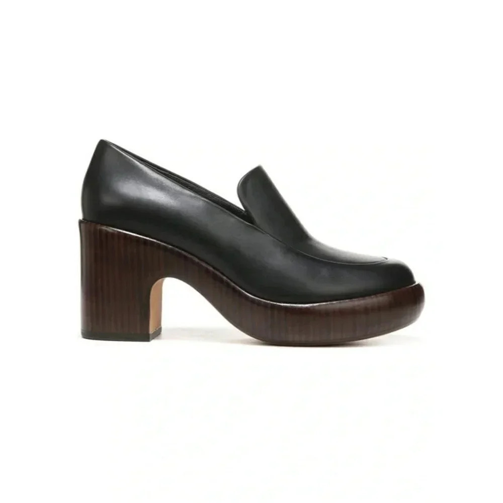 Vince Narissa Women's Black Leather Heeled Loafers Clogs Size 10 (MSRP $375)
